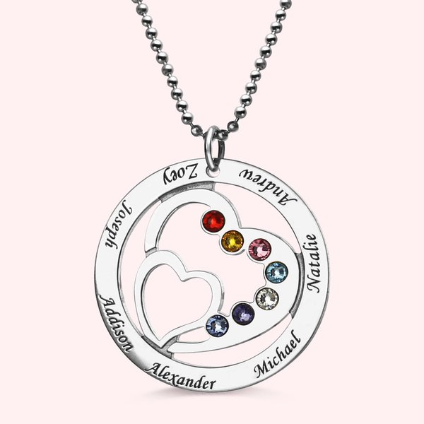 Collar Mamá Corazón en Corazón Con 1-7 Piedras de Nacimiento y Nombres de Niños | Callie