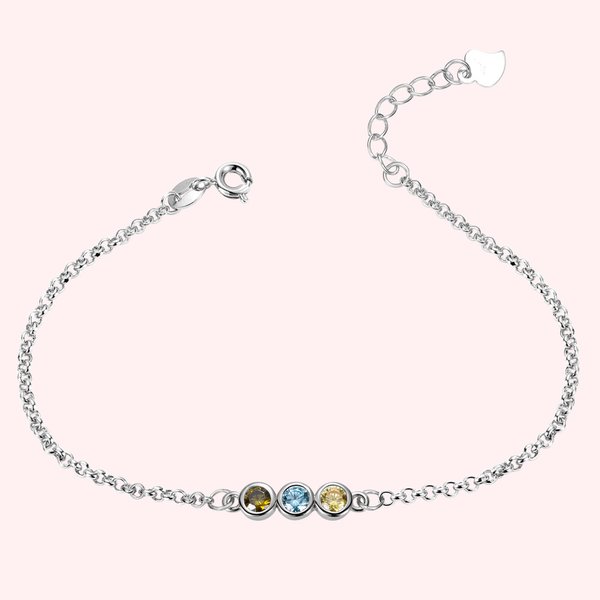 Bracelet en Argent Massif Personnalisé avec Pierres de Naissance Cadeau de Noël et d'Anniversaire pour Femme Ami Mère