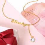 Collier avec Prénom et Pierre de Naissance Personnalisés Cadeau Anniversaire Fête pour Femme