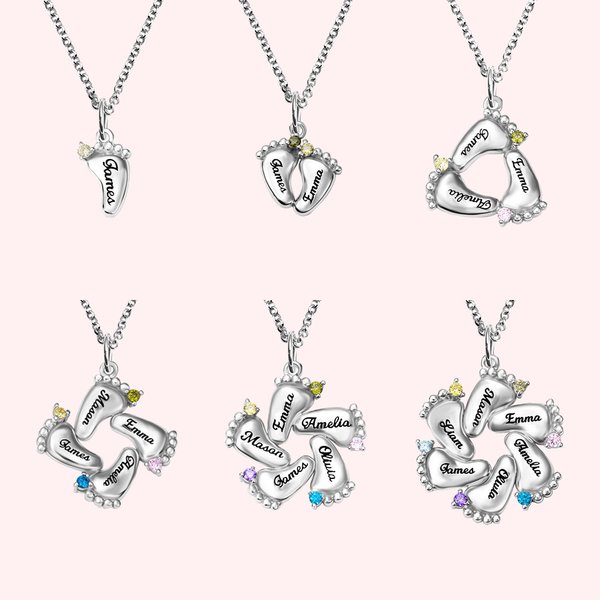 Personalisierte 1-6 Birthstones Kind Füße Sterling Silber Halskette mit eingravierten Namen Muttertag Geschenk für sie