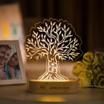 Veilleuse LED arbre d'amour personnalisée avec base en bois et texte Cadeau d'anniversaire de mariage pour couple