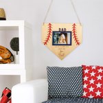 Ornement Pendant en Bois Personnalisé avec Photo Décoration Murale Style Baseball Cadeau Pour Père
