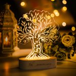 Veilleuse LED arbre d'amour personnalisée avec base en bois et texte Cadeau d'anniversaire de mariage pour couple