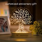Veilleuse LED arbre d'amour personnalisée avec base en bois et texte Cadeau d'anniversaire de mariage pour couple