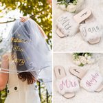 Personlig Bride to Be White Veil Sash Slippers Shoelaces Set med navn Bachelorette Bridal Shower Supplies for Bride