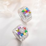 Personalised 1- 9 Square Birthstone Ring with Engraved Name Family Couple Sterling Silver Jewellery Birthday Valentine's Day Gift for Her