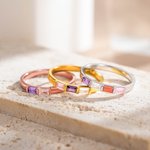 Gepersonaliseerde rechthoekige 1-10 familie geboortesteen zilveren ring Moederdag cadeau voor haar