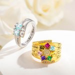 Personalised 1- 9 Square Birthstone Ring with Engraved Name Family Couple Sterling Silver Jewellery Birthday Valentine's Day Gift for Her