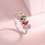 Bague en Argent Personnalisée Pierres de Naissance Cadeau de Fête des Mères pour Famille Maman