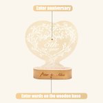 Socle en Bois Cœur Veilleuse à LED Cadeau d'Anniversaire