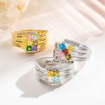 Personalised 1- 9 Square Birthstone Ring with Engraved Name Family Couple Sterling Silver Jewellery Birthday Valentine's Day Gift for Her