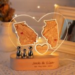 Personalized Map Night Lamp with Engraved Text Long Distance Relationships Gift for Couples Home Decor
