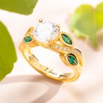 Engraved Birthstone Branch Leaves Ring Sterling Silver