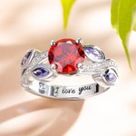 Engraved Birthstone Branch Leaves Ring Sterling Silver