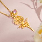 Personalised Hollow Birth Flower Necklace with Birthstone Charm Mother's Day Birthday for Women