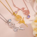 Personalised Hollow Birth Flower Necklace with Birthstone Charm Mother's Day Birthday for Women