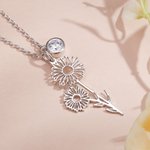 Personalised Hollow Birth Flower Necklace with Birthstone Charm Mother's Day Birthday for Women