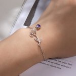Bracelet Personnalisé avec Breloques Pierre et Fleur de Naissance Cadeau de Fête des Mères Anniversaire de Mariage pour Femme