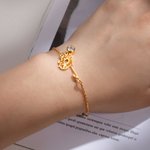 Bracelet Personnalisé avec Breloques Pierre et Fleur de Naissance Cadeau de Fête des Mères Anniversaire de Mariage pour Femme