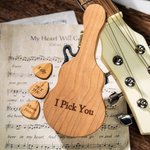 Personalised Engraving Cherry Wood Guitar Pick Storage Case with 1-5 Picks Birthday Gift for Guitar Player Musician