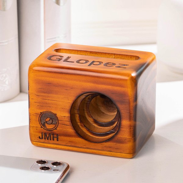 Porte-téléphone en bois personnalisé avec texte et logo gravés Accessoires pour téléphone portable Cadeau d'anniversaire pour les amoureux de la musique