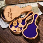 Personalised Engraving Cherry Wood Guitar Pick Storage Case with 1-5 Picks Birthday Gift for Guitar Player Musician