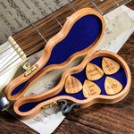 Personalised Engraving Cherry Wood Guitar Pick Storage Case with 1-5 Picks Birthday Gift for Guitar Player Musician
