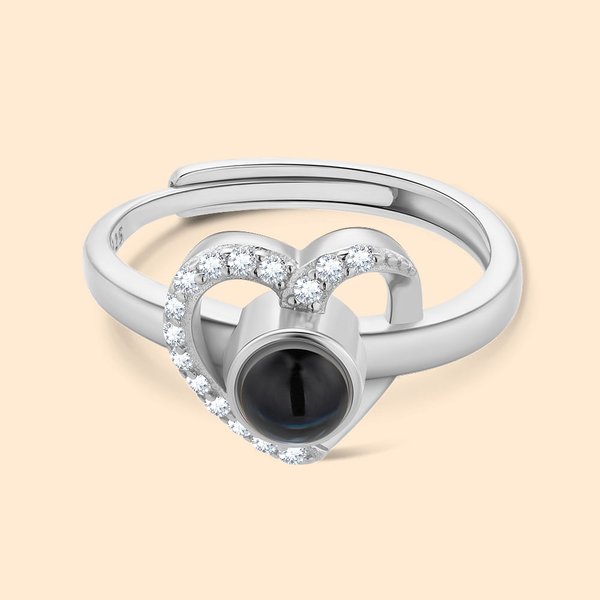 Anello personalizzato con proiezione fotografica Cuore 100 lingue ti amo