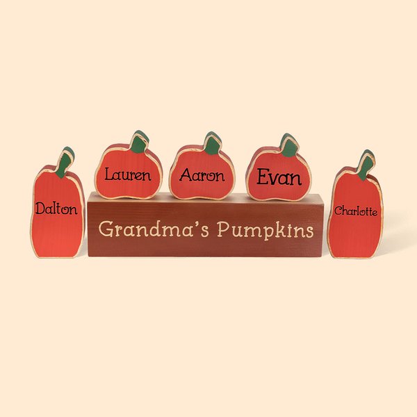 Personalised Pumpkins Family Block Set Fall Wooden Sign Decor for Home Table Shelf Halloween Thanksgiving Gift
