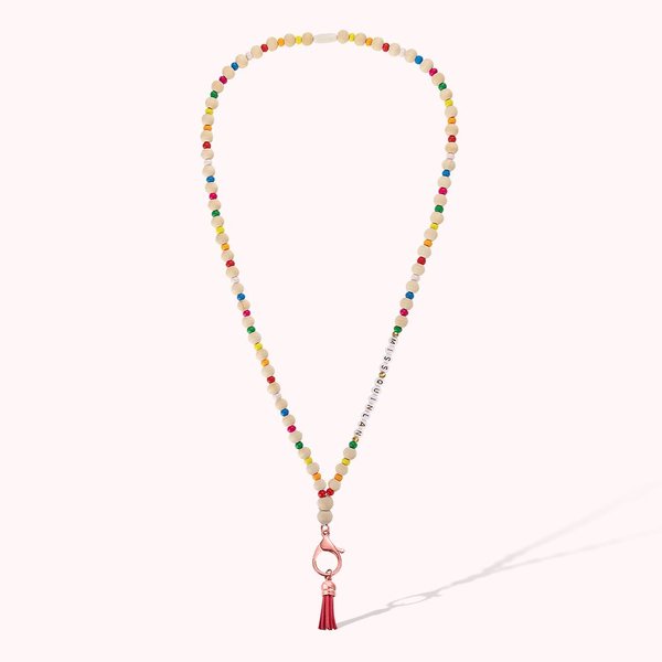 Customized Rainbow Wooden Bead ID Badge Lanyard