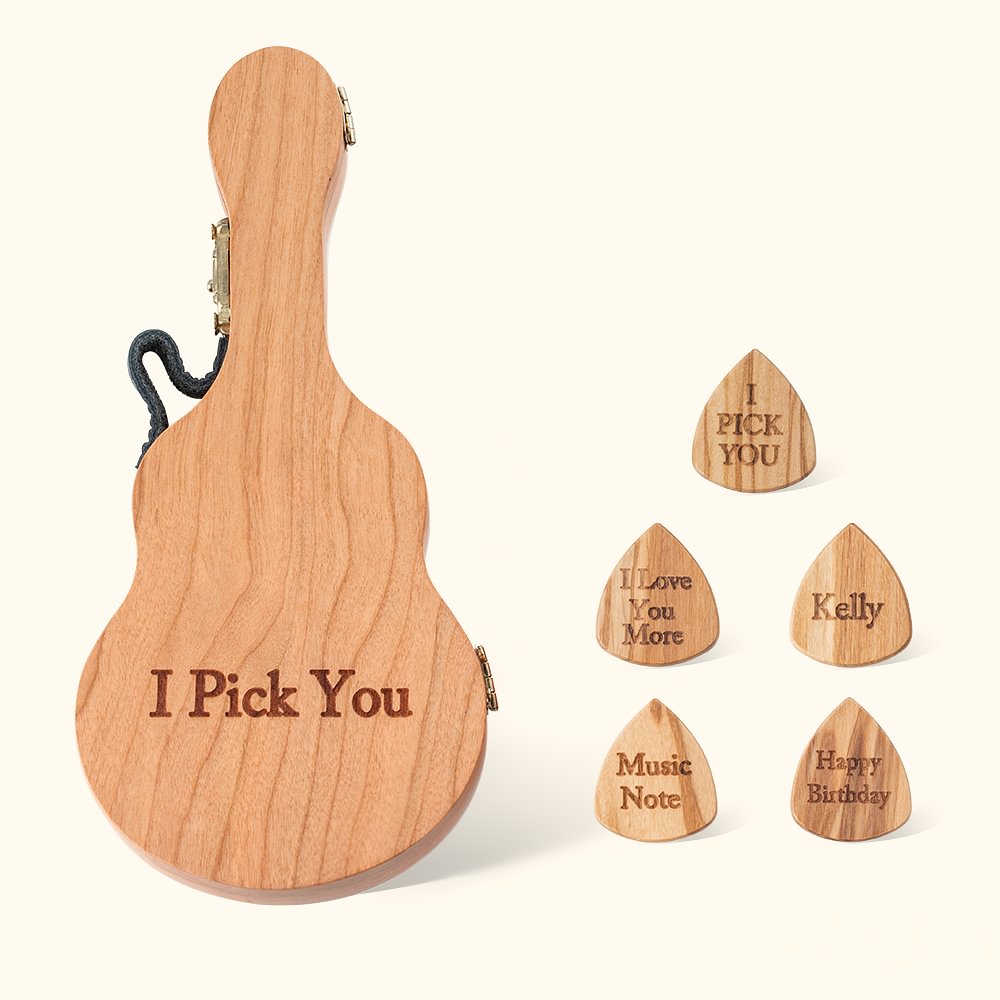 Gravieren Kirschholz Pick Fall für Gitarre Banjo Mandoline Geschenk für Musiker