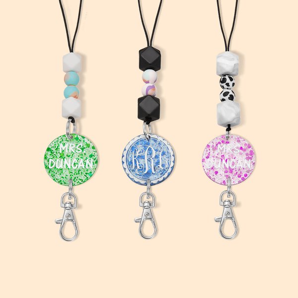 Personalised Glitter Disc with Beaded Lanyard Gift