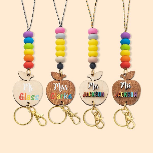 Lanyard y llavero personalizados de madera con forma de manzana