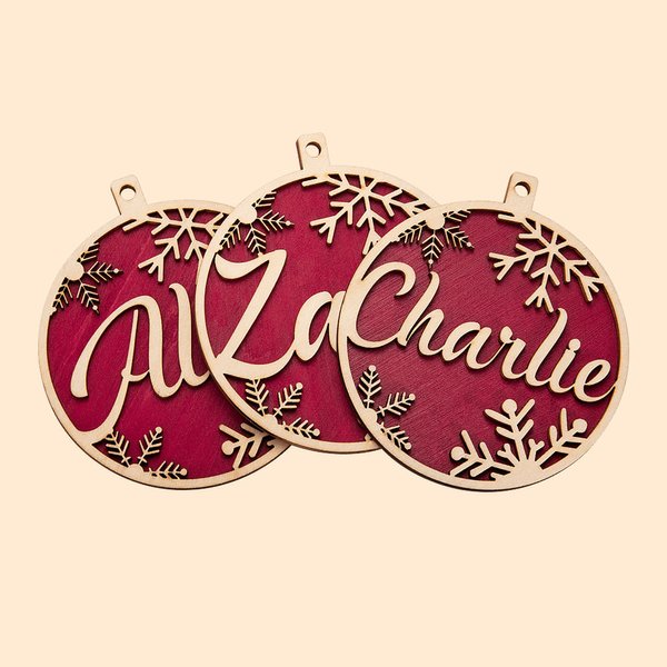 Copo de nieve personalizado de madera adorno del árbol de Navidad con el nombre Stocking Stuffer regalo de Navidad para la familia