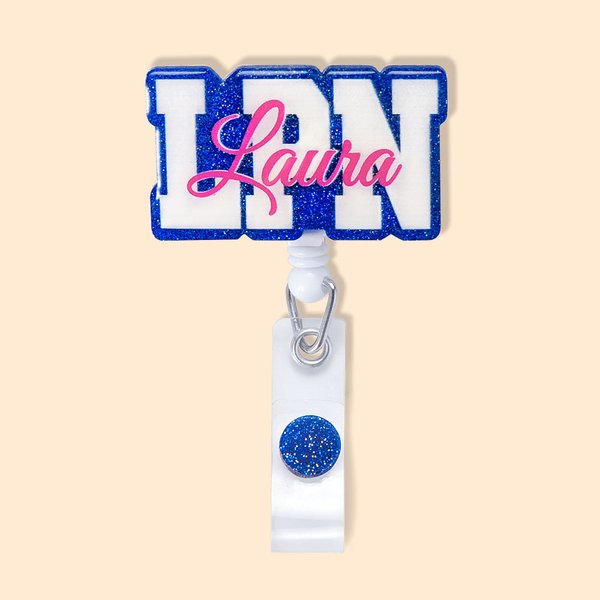 Personalised Glitter ID Acrylic Badge Reel with Name for Nurse Doctor Medical Staff