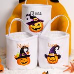 Sac à Bonbons en Toile Personnalisé avec Nom à Motif Citrouille Chapeau Boucle de Sorcière Boucle Cadeau Halloween pour Enfant