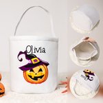 Sac à Bonbons en Toile Personnalisé avec Nom à Motif Citrouille Chapeau Boucle de Sorcière Boucle Cadeau Halloween pour Enfant