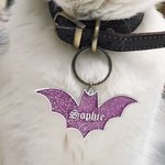 Personalised Gothic Glitter Bat Pet Dog ID Name Tag Pet Halloween Costume Gift for Pet Owners Lovers