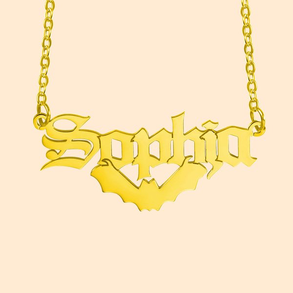 Personalized Minimalist Gothic Bat Name Necklace Halloween Jewelry Gift Christmas Gift for Women