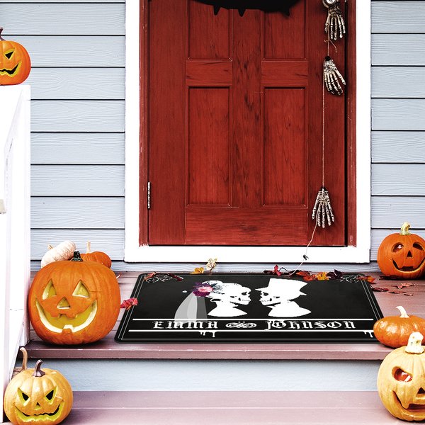 Personalizzato Horror Coppia Teschio Zerbino con Nome Antiscivolo Home Decor Giorno del Halloween Regalo di inaugurazione per la coppia