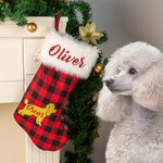Bas de Noël à carreaux rouges personnalisés avec silhouette d'animal domestique