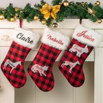 Bas de Noël à carreaux rouges personnalisés avec silhouette d'animal domestique