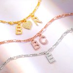Personalizada ajustable Figaro tobillera con 1-8 Plata Letra Corazón Charm Cristal Iniciales Joyería Cumpleaños Aniversario Regalo para Mujeres