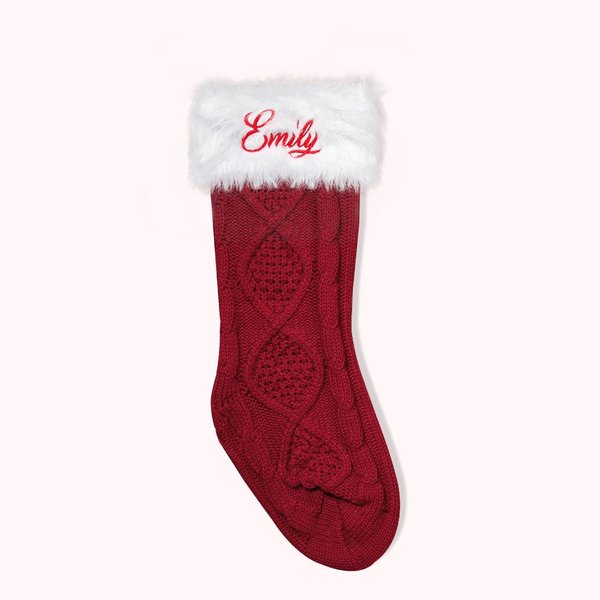 Personalised Cable Knitting Christmas Stockings with Embroidery Names Gift for Family