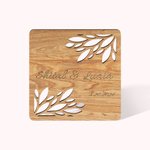 Sous-verres en Bois Personnalisés avec Nom et Date 10pc Dessous de Verre Évidage en Feuilles Cadeau de Mariage pour les Nouveaux Mariés Invités