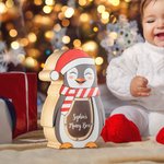 Tirelire en Bois Style Noël Image Pingouin mignon Cadeau Noël pour Enfants