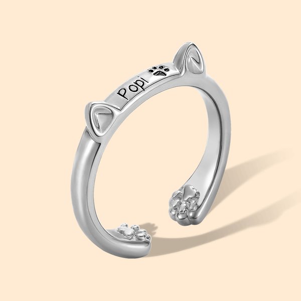 Customized Cat Paw Print & Ears Cute Ring