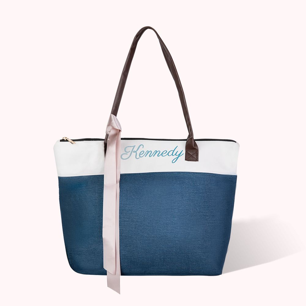 Custom bridesmaid tote bag with ribbon