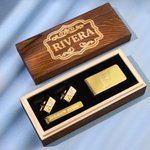 Set di gemelli e fermasoldi e fermacravatte da uomo personalizzati con scatola di legno
