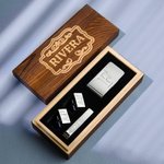 Set di gemelli e fermasoldi e fermacravatte da uomo personalizzati con scatola di legno